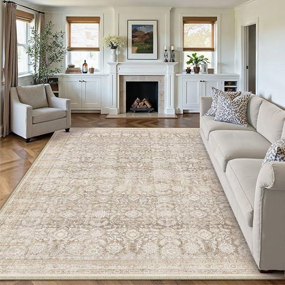 8x10 Beige Washable Floral Rug for Living Room