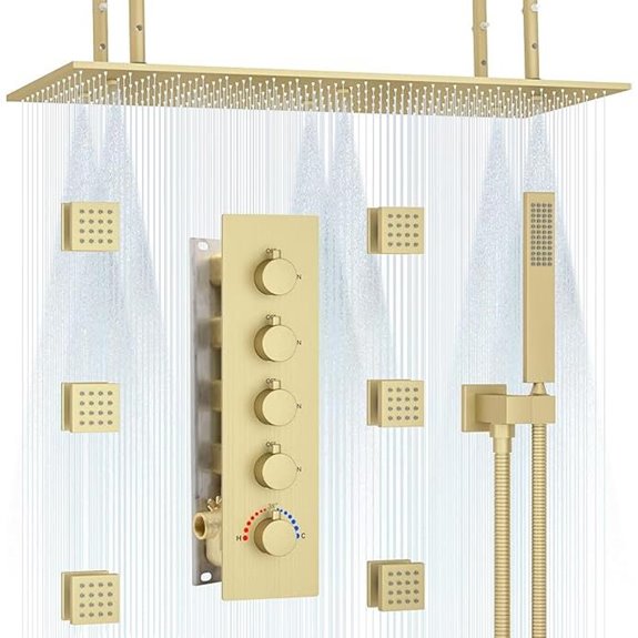 Brushed Gold Shower System with Rainfall & Jets