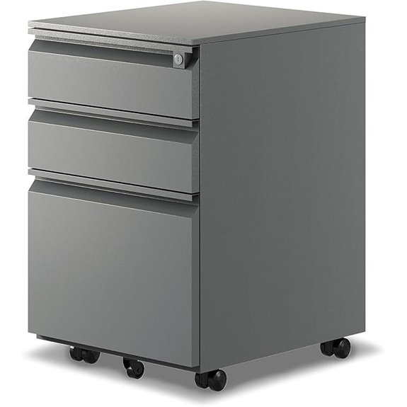 3-Drawer Rolling Metal File Cabinet with Lock