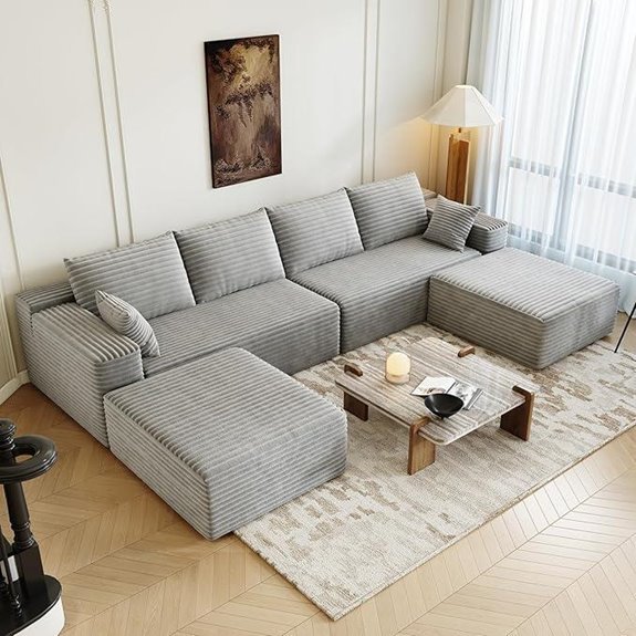 Modular U-Shaped Sofa with Ottomans and Sleeper