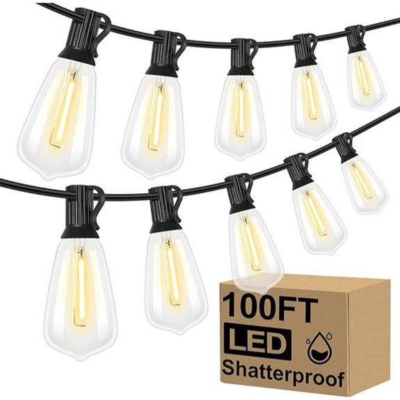 Brightever 100ft Outdoor String Lights with Edison Bulbs