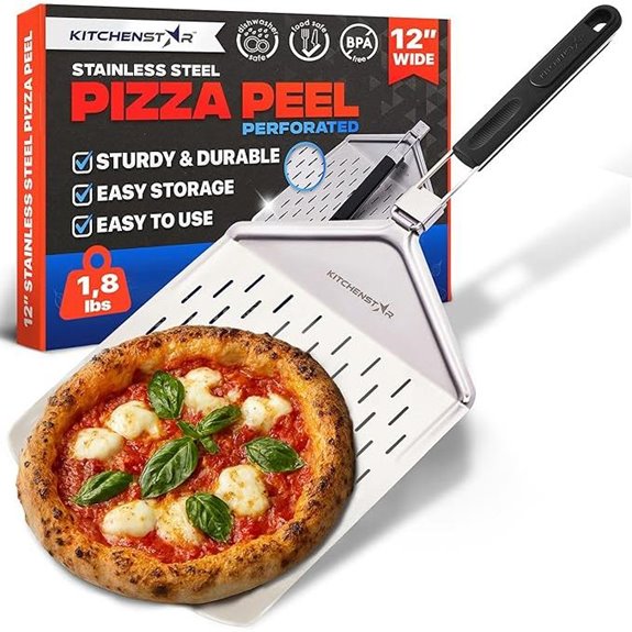 KitchenStar 12-inch Perforated Pizza Peel with Folding Handle