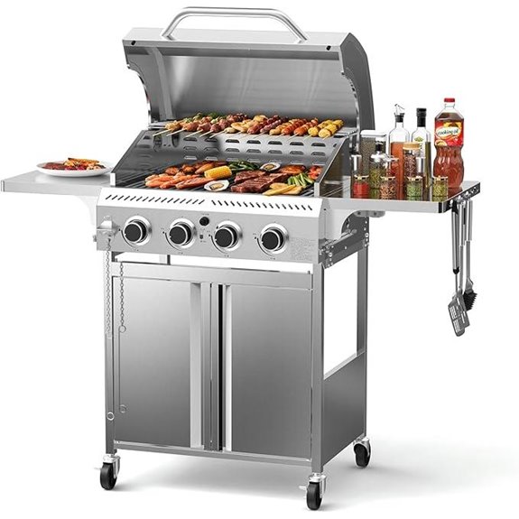4-Burner Propane Gas Grill with Portable Wheels