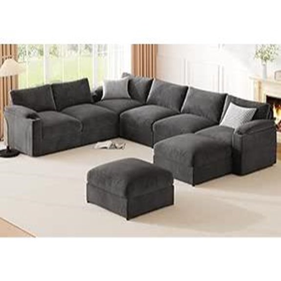 Modular Velvet U-Shaped Sleeper Sofa with Cup Holders