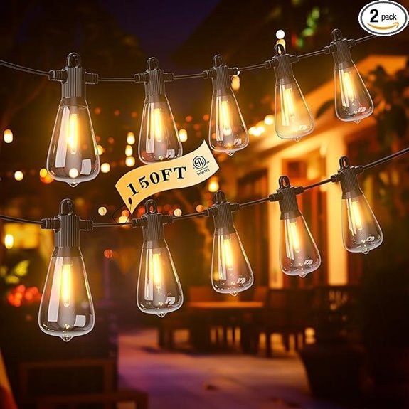 FOOMAN 150FT Waterproof Outdoor String Lights with Bulbs