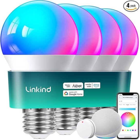 Linkind Smart WiFi Light Bulbs with Remote (4 Pack)